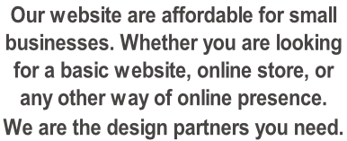Our website are affordable for small  businesses. Whether you are looking  for a basic website, online store, or  any other way of online presence.   We are the design partners you need.